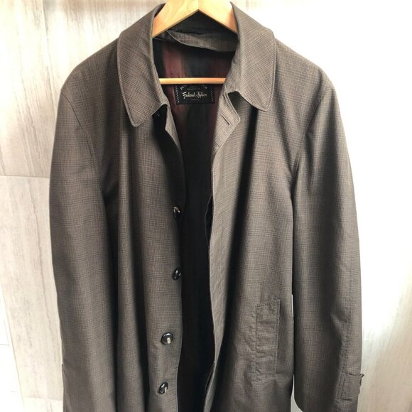 Frederick & Nelson Mens Trench Coat Jacket Vintage choc. brwn plaid Size 42 Reg - Picture 11 of 11